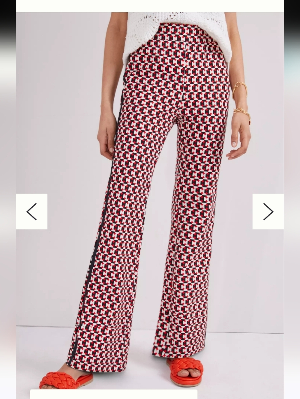 MAEVE PULL ON BOOTCUT PANTS Geometric Red Wide-Leg Anthropologie - Picture 3 of 5